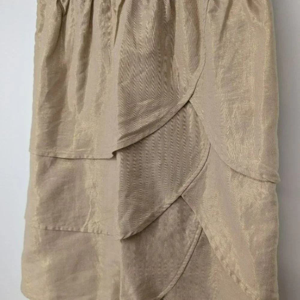 Anthropologie Edme & Esyllte Gilded Lily Tiered Skirt 0 Gold Shimmer Lined Slit